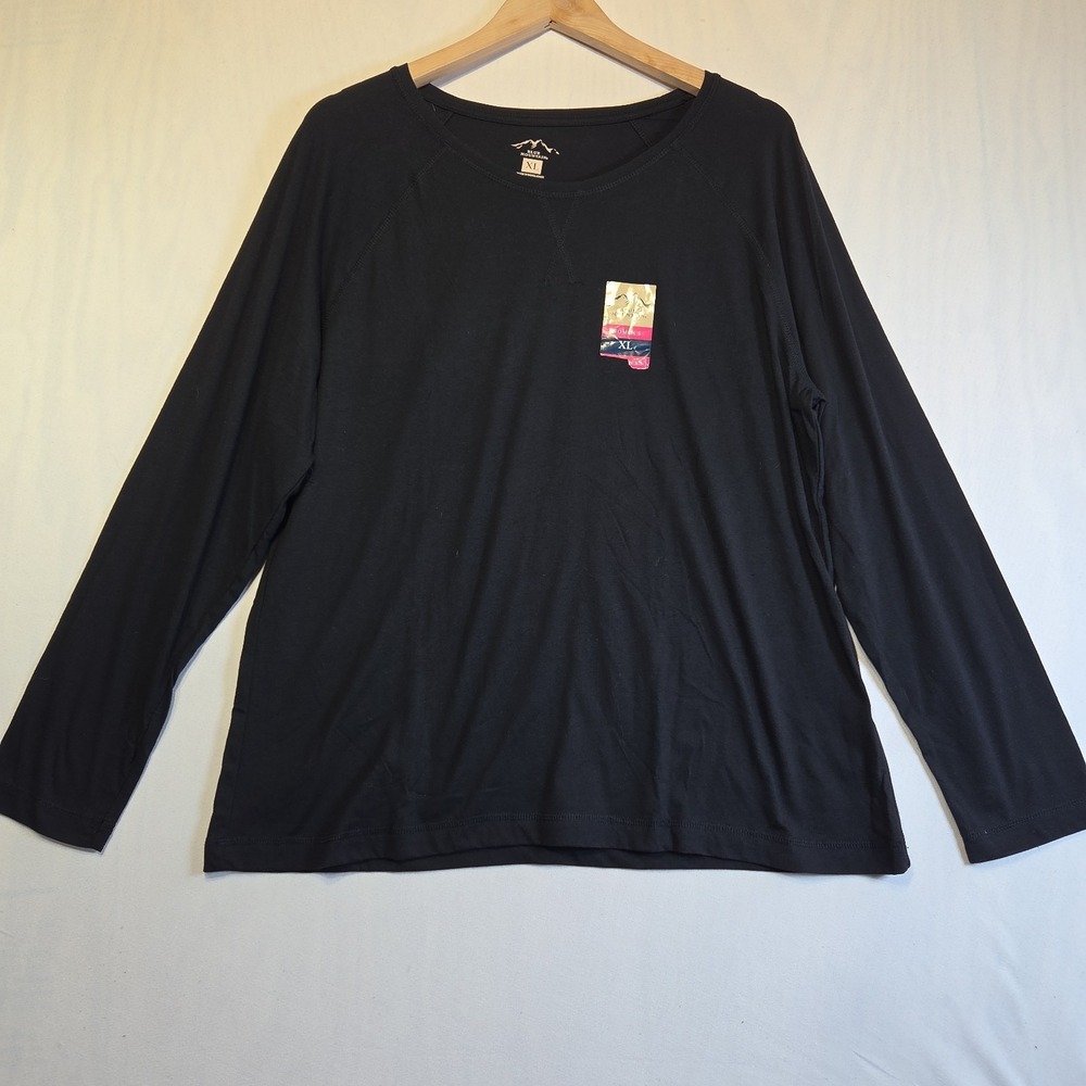 Blue Mountain Women's XL Black Long Sleeve Crew Neck Raglan Knit Top Casual